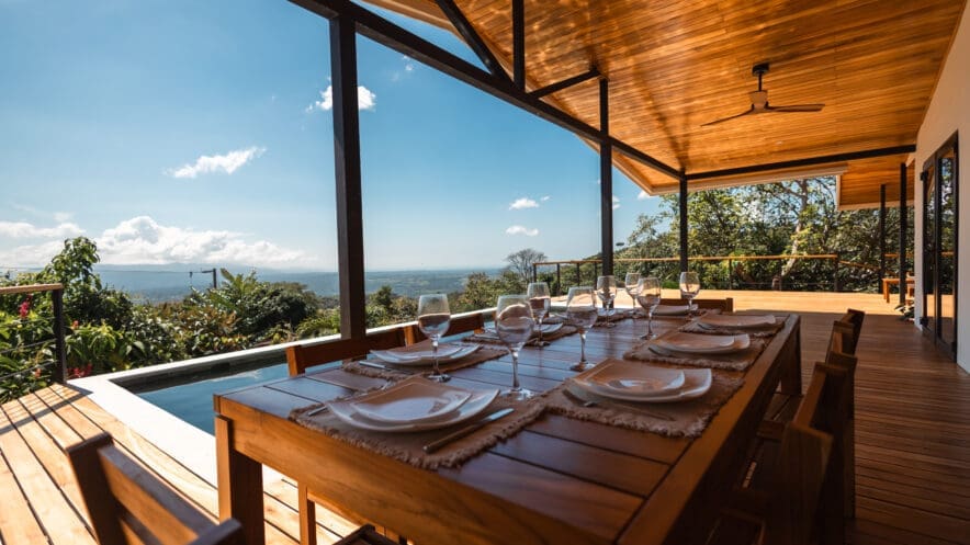 Deck with table and dinner